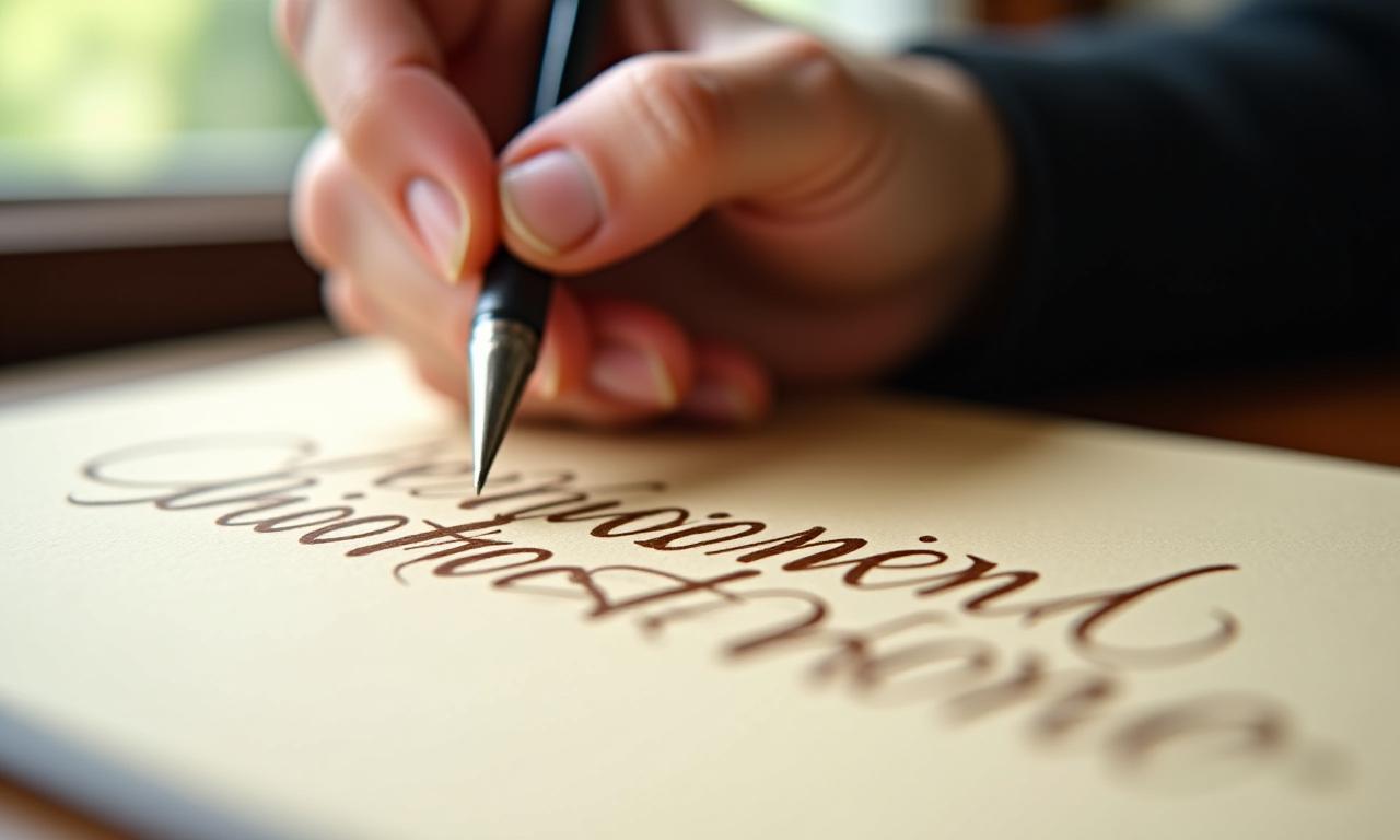 Kalligraphische Hand schreibt auf Papier